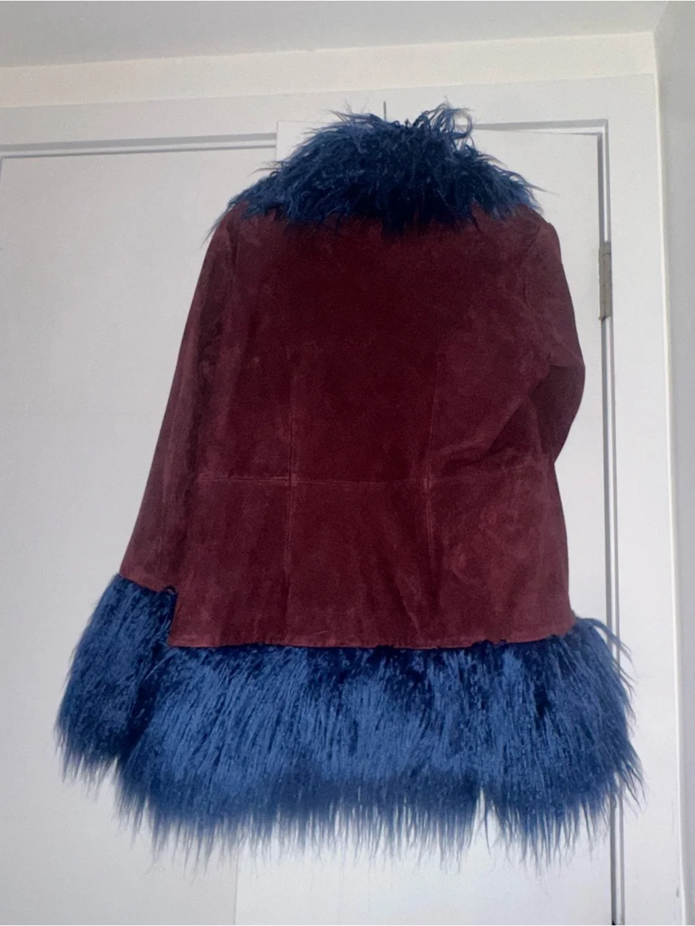 Free People Burgundy Jacket with Navy fur trim